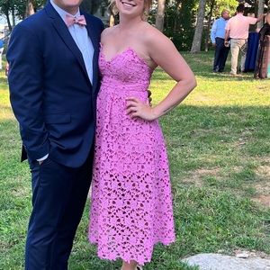 Bubblegum Pink Floral Overlay Strapless Dress